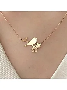 Gerçek Rose Kararmayan Kaplama Tek Kuş Model Kadın 925 Ayar Gümüş Kolye (14 Şubat Sevgililer Günü Hediyesi)