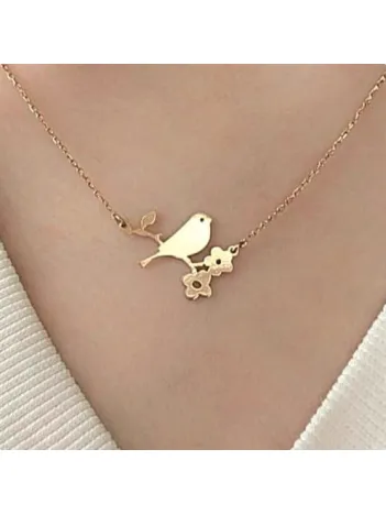 Gerçek Rose Kararmayan Kaplama Tek Kuş Model Kadın 925 Ayar Gümüş Kolye (14 Şubat Sevgililer Günü Hediyesi)