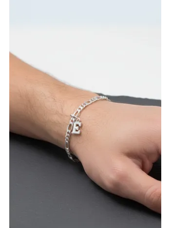 925 Ayar Harfli Gümüş Bileklik - Sevgiliye Hediye 3mm Figaro 925 Ayar Gümüş Kolye Künye