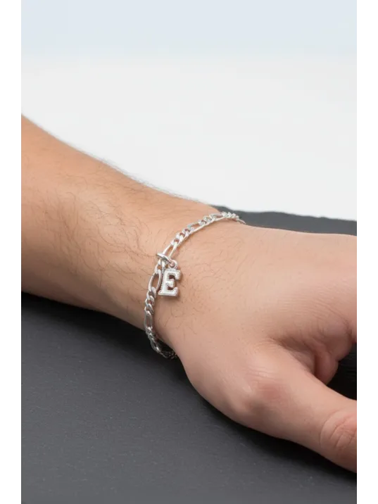 925 Ayar Harfli Gümüş Bileklik - Sevgiliye Hediye 3mm Figaro 925 Ayar Gümüş Kolye Künye