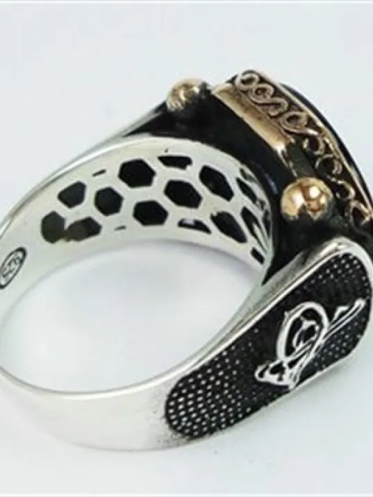 Akik Taşlı Otantik Gümüş Erkek Yüzük Yzk219