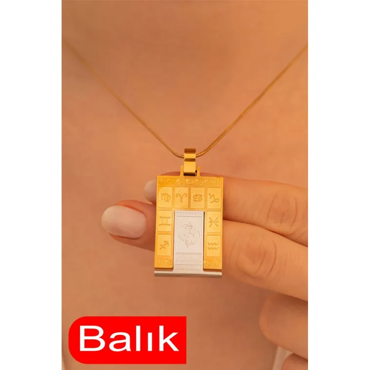 Kadın Çelik Kolye - Çelik Dikdörtgen Model Burç İşlemeli Kadın Kolye Kadın Çelik Kolye - Çelik Dikdörtgen Model Burç İşlemeli Kadın Kolye