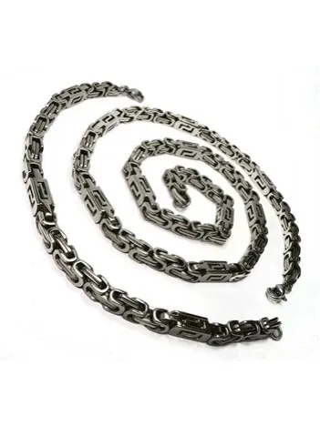 ERKEK ÇELİK ZİNCİR KOLYE VE BİLEKLİK SET GREK MOTİFLİ ORTA KALINLIKTA