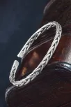 Erkek El Yapımı Blake Model Örgü Gümüş Bileklik Kelepçe Her Bileğe Uyar