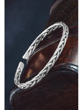 Erkek El Yapımı Blake Model Örgü Gümüş Bileklik Kelepçe Her Bileğe Uyar