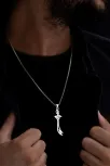 Hz.Ali Yazılı Zülfikar Erkek Gümüş Kolye Zincir Büyük Boy