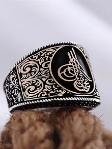 Osmanlı Tuğralı Yanı İşlemeli Özel Seri Erkek Gümüş Yüzük