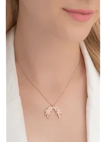 Zirkon Taşlı Rose Kanat Model Kadın Gümüş Kolye GKLKNTM1DEL-ROS