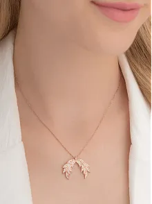 Zirkon Taşlı Rose Kanat Model Kadın Gümüş Kolye GKLKNTM1DEL-ROS