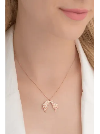 Zirkon Taşlı Rose Kanat Model Kadın Gümüş Kolye GKLKNTM1DEL-ROS