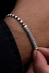 Erkek Gümüş Bileklik -Top Zincirli Grek Desenli Zirkon Taşlı Gümüş Bileklik