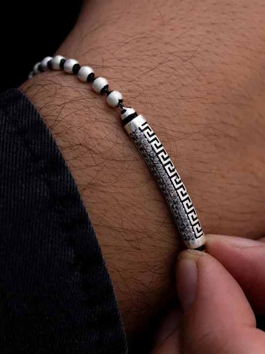 Erkek Gümüş Bileklik -Top Zincirli Grek Desenli Zirkon Taşlı Gümüş Bileklik Erkek Gümüş Bileklik -Top Zincirli Grek Desenli Zirkon Taşlı Gümüş Bileklik