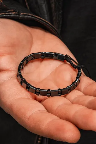 Erkek Kadın Doğal Taş Bileklik - Siyah Hematit Doğal Taşlı Makrome Model 5 Unisex Bileklik