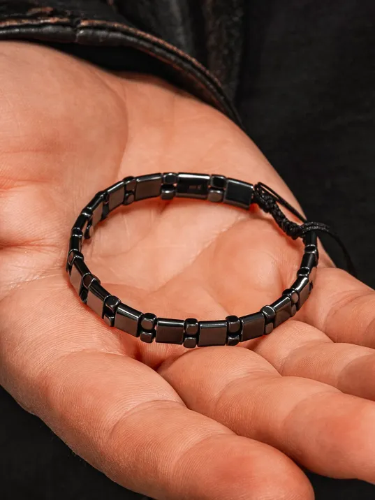 Erkek Kadın Doğal Taş Bileklik - Siyah Hematit Doğal Taşlı Makrome Model 5 Unisex Bileklik
