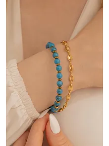 Kadın Bileklik-Çelik Mavi Taşlı Gemici Model Kadın Bileklik