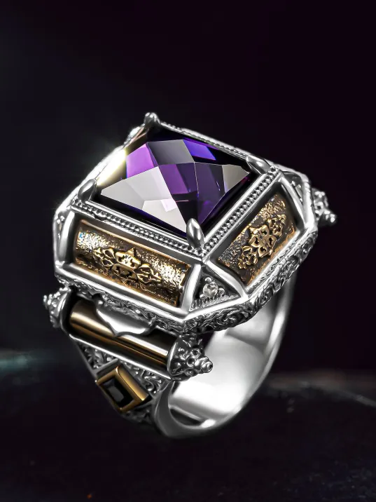 Erkek Gümüş Yüzük - Özel Tasarım Zirkon Taşlı 925 Ayar Erkek Yüzük