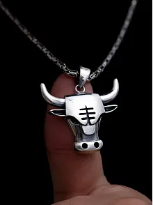 Erkek Gümüş Kolye - Chicago Bulls - Boğa Kafası Figürlü Erkek Kolye