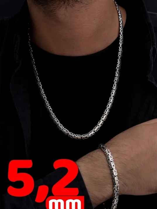 Erkek Gümüş Kolye Bileklik Set - Yassı Ezme Kral Gümüş Bileklik Set Erkek Gümüş Kolye Bileklik Set - Yassı Ezme Kral Gümüş Bileklik Set