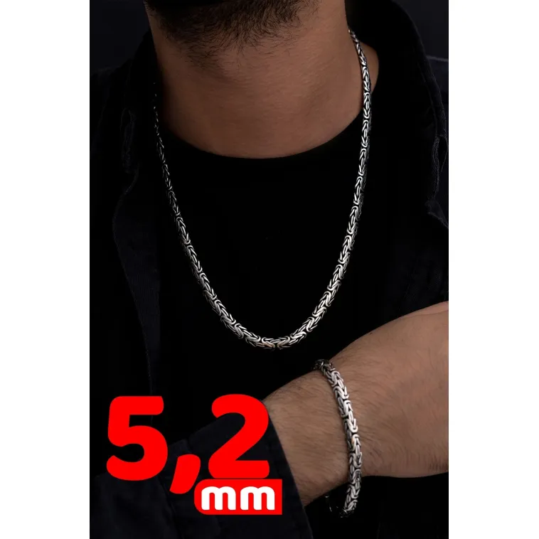 Erkek Gümüş Kolye Bileklik Set - Yassı Ezme Kral Gümüş Bileklik Set Erkek Gümüş Kolye Bileklik Set - Yassı Ezme Kral Gümüş Bileklik Set