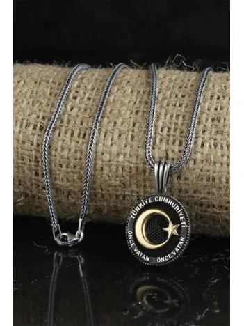 Ay Yıldız Model Önce Vatan Gümüş Erkek Kolye