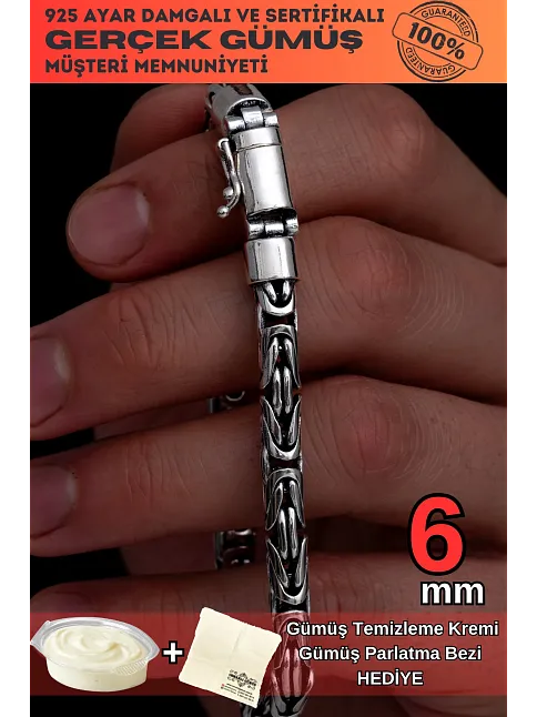6 mm Özel Kilit Tasarımlı Yuvarlak Kesim Kral Model Erkek Gümüş Bileklik 6 mm Özel Kilit Tasarımlı Yuvarlak Kesim Kral Model Erkek Gümüş Bileklik