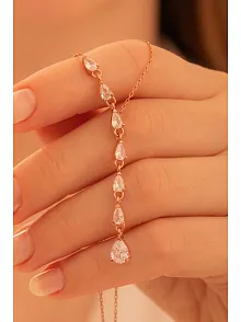 Zirkon Taşlı Rose Damla Model Kadın Gümüş Kolye GKLZRKNTDML-ROS