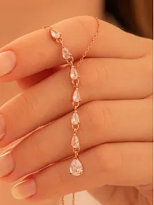 Zirkon Taşlı Rose Damla Model Kadın Gümüş Kolye GKLZRKNTDML-ROS