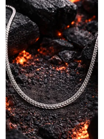 Erkek Kolye - Kare Kesim Model Erkek Çelik Kolye - Gümüş Renk - 3 Mm Kalınlık - Paslanmaz Çelik