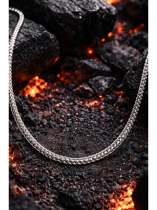 Erkek Kolye - Kare Kesim Model Erkek Çelik Kolye - Gümüş Renk - 3 Mm Kalınlık - Paslanmaz Çelik