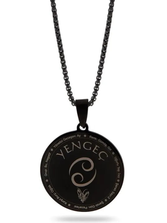 Yengeç Burcu Kolyesi Bayan Erkek Çelik Kolye Siyah Polo Zincir CKLYENGCBRC-SYH
