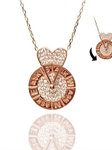 Rose Renk Çarkıfelek Bayan Gümüş Kolye