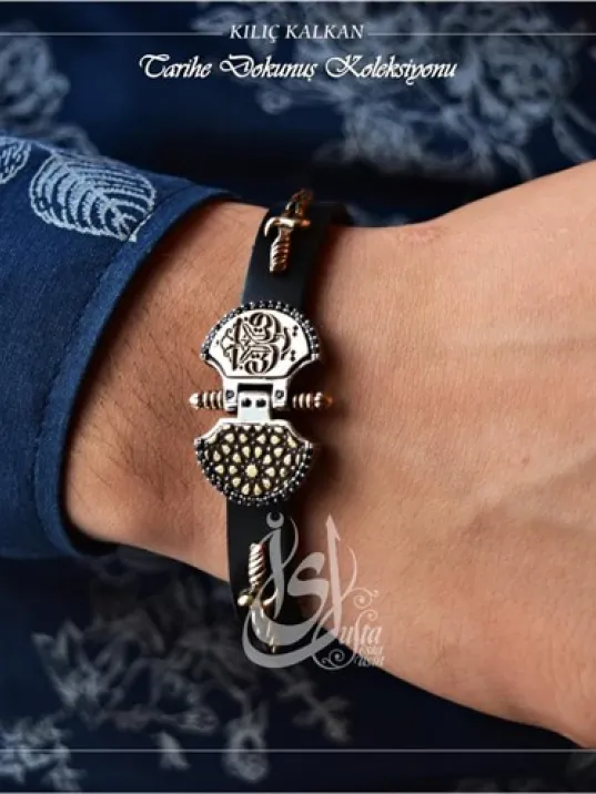 İslam Usta Tasarımı Kılıç Kalkan Bileklik Gümüş Erkek Bileklik