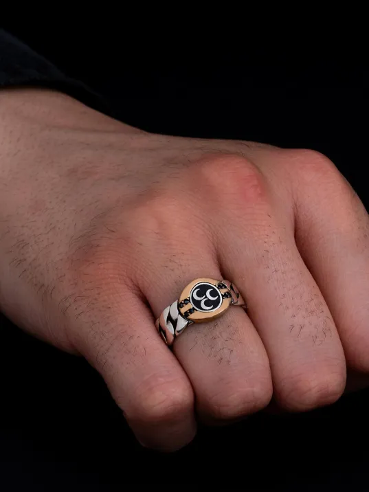 Erkek Gümüş Yüzük - Üç Hilal Ülkücü İnce Kibar Erkek Yüzüğü