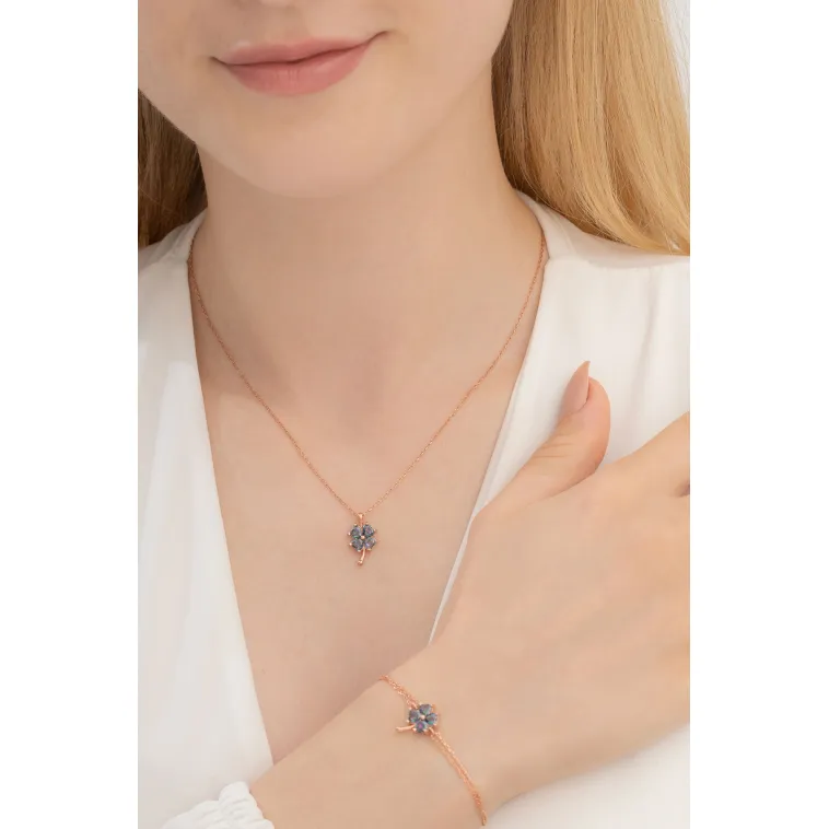 Kadın Gümüş Set - Rose Mistik Topaz Yonca Model Kolye Bileklik Gümüş Set Kadın Gümüş Set - Rose Mistik Topaz Yonca Model Kolye Bileklik Gümüş Set