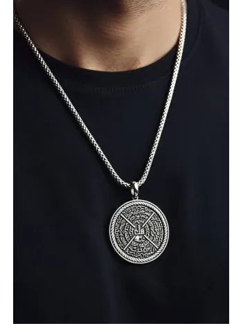 Erkek Gümüş Kolye - 4 Kul Duası Felak İhlas Nas Kafirun Dualı Erkek Gümüş Kolye Tilki Kuyruğu Zincir