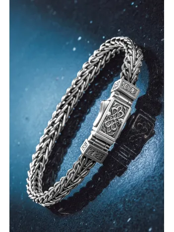 925 Ayar Gümüş Tilki Kuyruğu Yassı Zincir Erkek Bileklik Özel Kilit Tasarım