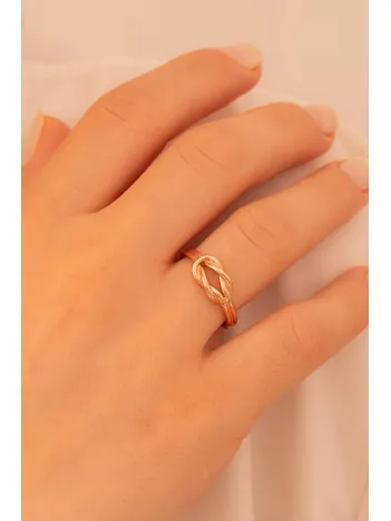 Kadın Gümüş Yüzük - El İşçiliği Rose Kaplama Aşk Düğümü Kadın Yüzük