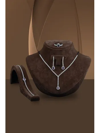 Belinda Bayan Ametist Taşlı Gümüş Su Yolu Set - Kolye, Bileklik, Küpe, Yüzük