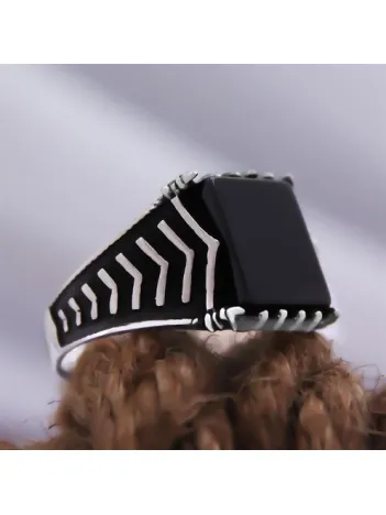 Siyah Oniks Kare Taşlı Özel Seri Erkek Gümüş Yüzük