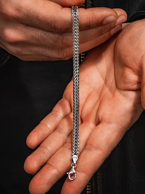 Erkek Gümüş Bileklik - 5mm Tilki Kuyruğu Yassı Model Gümüş Bileklik
