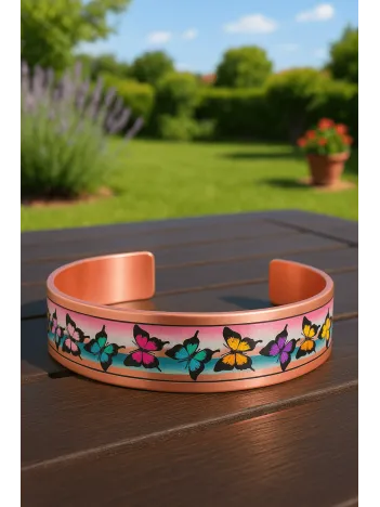 Kadın Bakır Bileklik - Butterfly Model Özel Baskı Metal Kutu Ve Doğal Taşlar