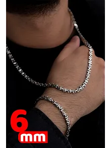 Erkek Gümüş Kolye Bileklik Set - Oksitli Euro Kral Kolye Bileklik Gümüş Set
