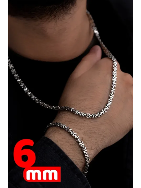 Erkek Gümüş Kolye Bileklik Set - Oksitli Euro Kral Kolye Bileklik Gümüş Set Erkek Gümüş Kolye Bileklik Set - Oksitli Euro Kral Kolye Bileklik Gümüş Set