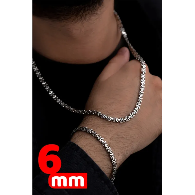 Erkek Gümüş Kolye Bileklik Set - Oksitli Euro Kral Kolye Bileklik Gümüş Set Erkek Gümüş Kolye Bileklik Set - Oksitli Euro Kral Kolye Bileklik Gümüş Set