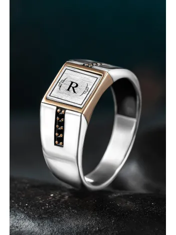 Erkek Gümüş Yüzük - Harf Yazılabilir Zirkon Taşlı Erkek Yüzük