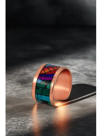 Kadın Bakır Yüzük - Nadia Model Özel Baskı Metal Kutu Ve Kuvars Taşı