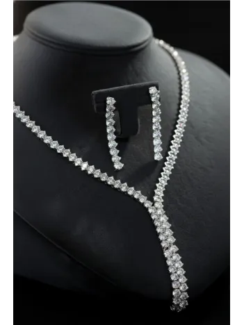 Kadın Bijuteri Kolye Küpe Set - Clara Model Zirkon Taşlı Zarif Su Yolu Set