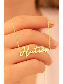 Kadın Gümüş Kolye - Altın Kaplama Hatice Yazılı 925 Ayar Gümüş Kadın Kolye