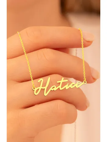 Kadın Gümüş Kolye - Altın Kaplama Hatice Yazılı 925 Ayar Gümüş Kadın Kolye