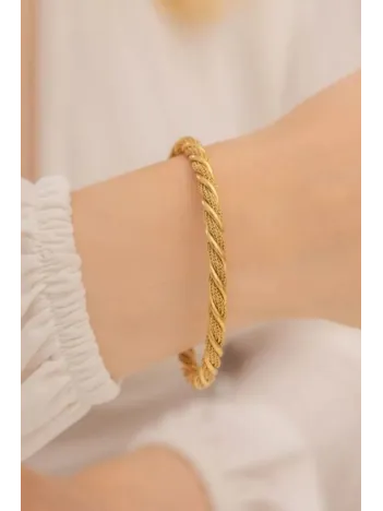 Kadın Bileklik-22 Ayar Gerçek Altın Kaplama(KARARMAZ) Çelik Kadın Kelepçe-hasır Model